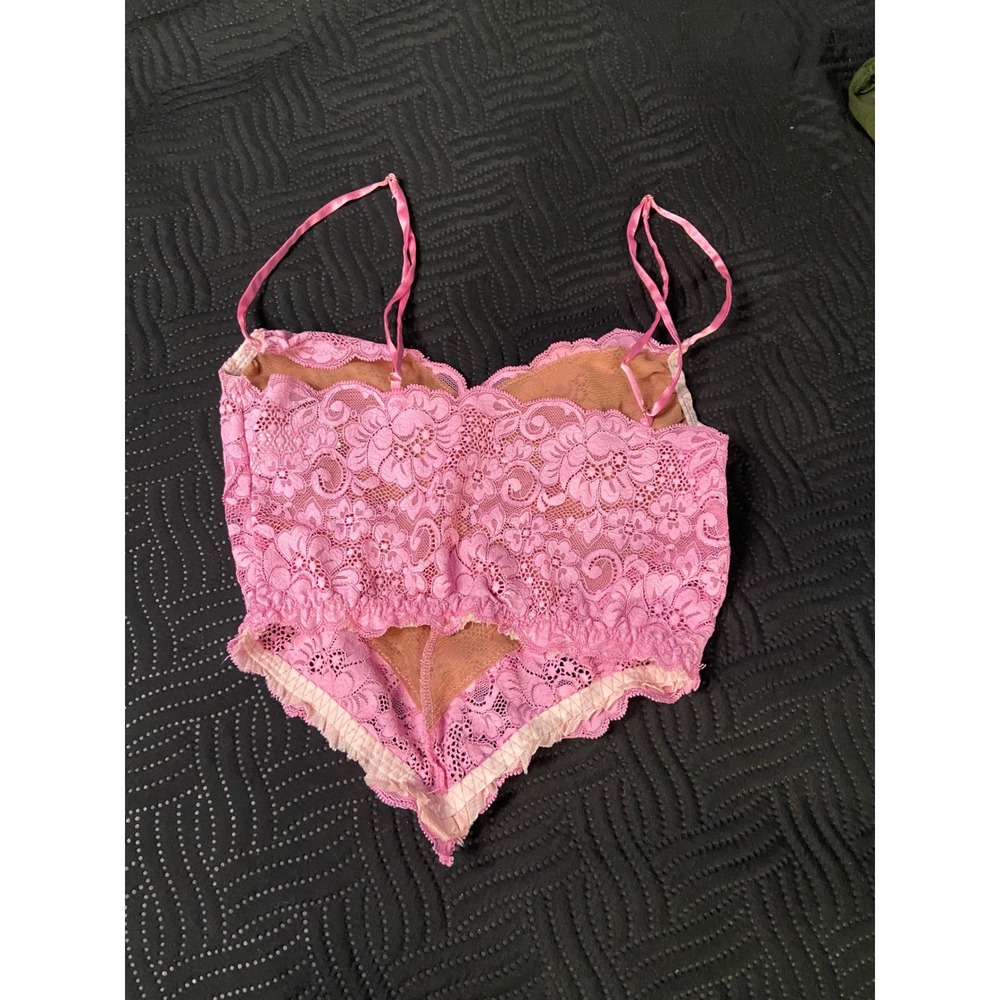 HAH Hot As Hell Pink Floral Lace Bralette Crop Top Adjustable Straps Small - Picture 2 of 4